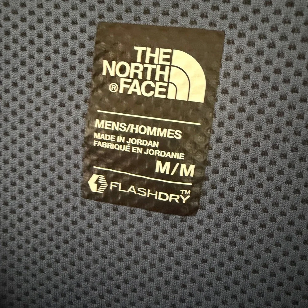 The North Face Mens FlashDry Polo Shirt Navy Blue Stripe Snap Button Medium